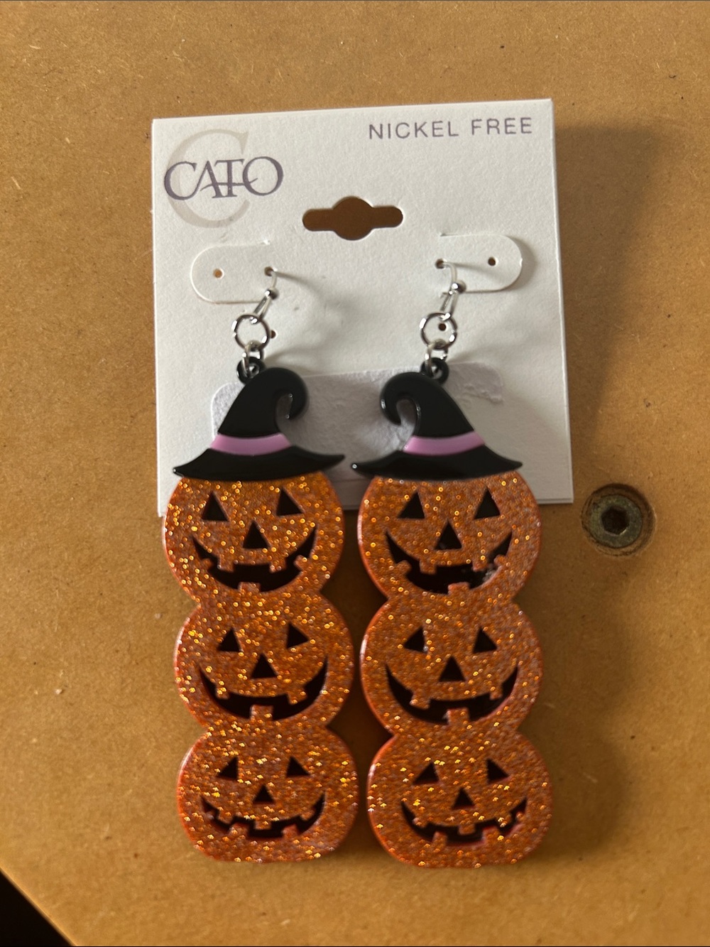 CATO Orange Glitter Jack-o'-Lantern Dangle Earrings